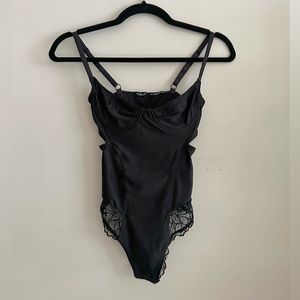 Urban Outfitters Black Satin & Lace Bodysuit